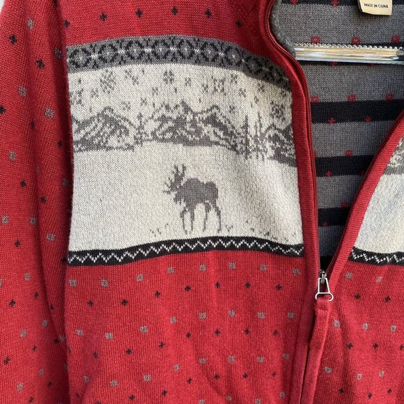 Woolrich Women’s Red Fair Isle Zip Sweater Size M Winter Knit - Picture 7 of 11